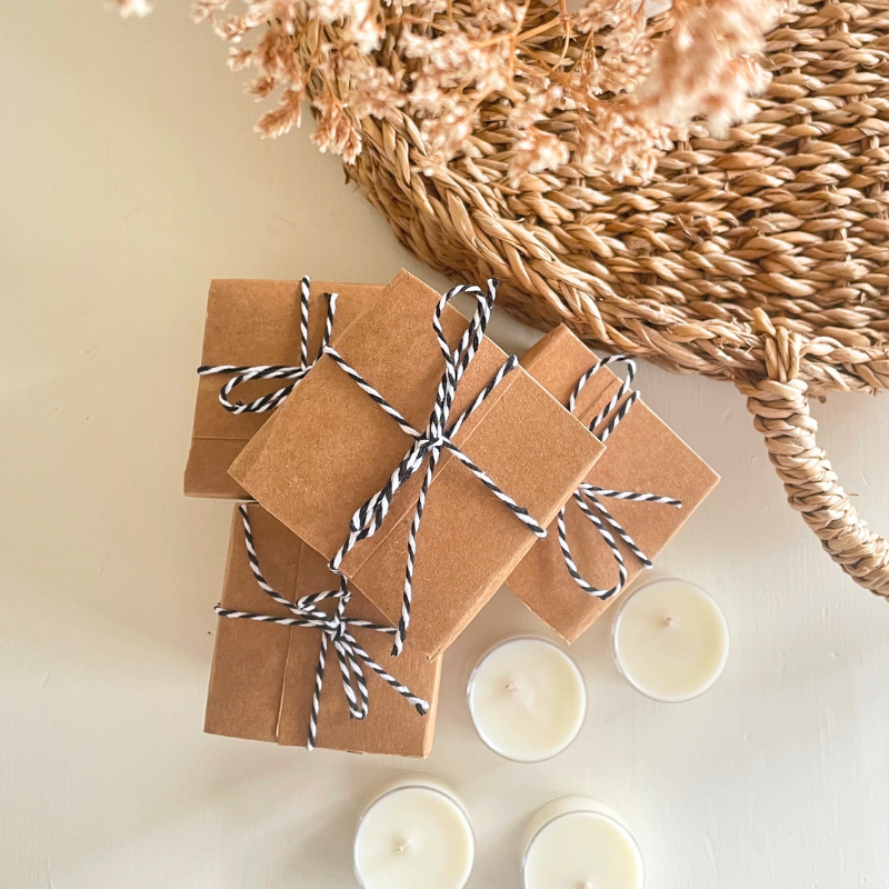 Kraft box filled with candles 