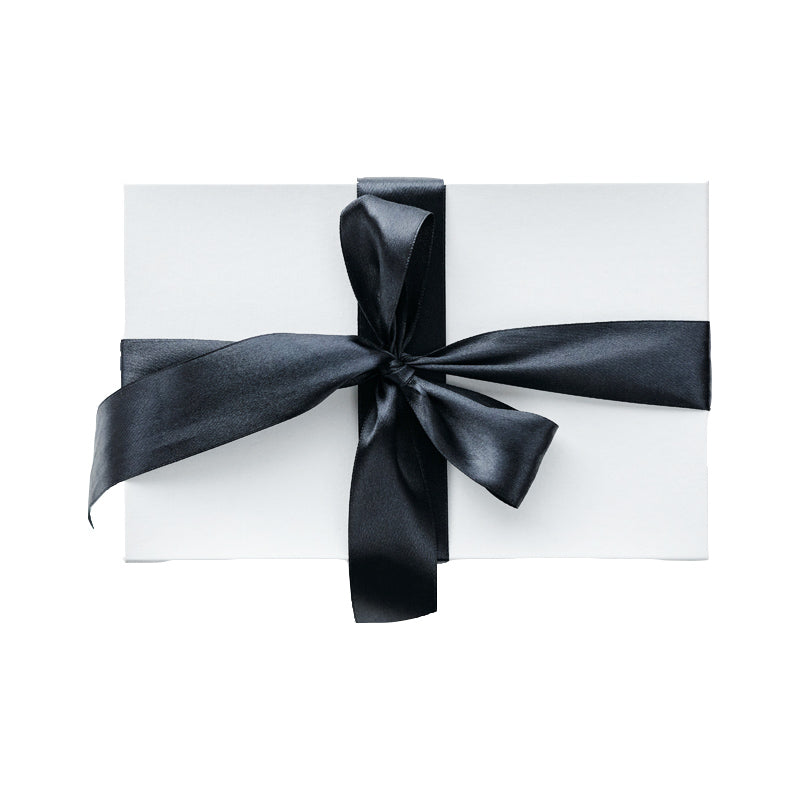 white gift box black ribbon 